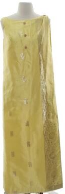 Vintage 70s Crest Room M&F Yellow Metallic Paisley Maxi Dress 34 Bust